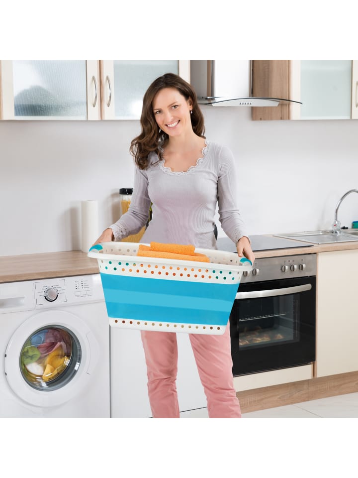 relaxdays Wäschekorb in Petrol - (B)61 x (H)27 x (T)45,5 cm günstig kaufen onesize
