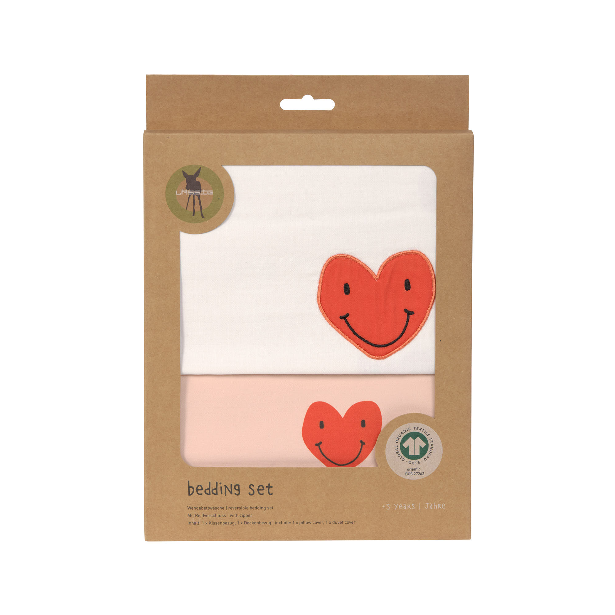 Bettwäsche Set Kinder - Bio Baumwolle, Herzen, Rosa Milky