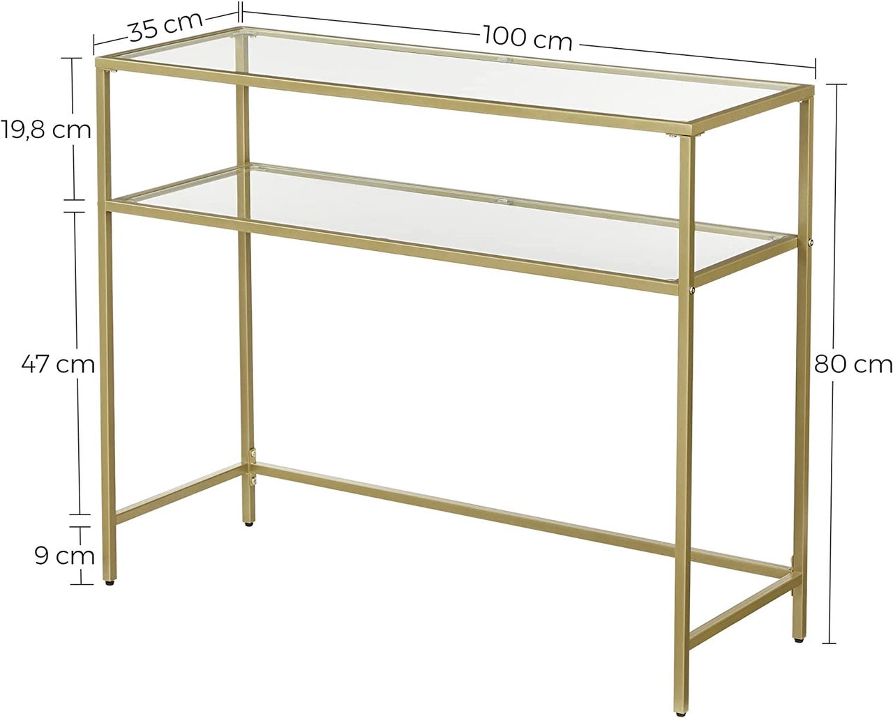 Vasagle Konsolentabelle, 100x35x80cm, Gold