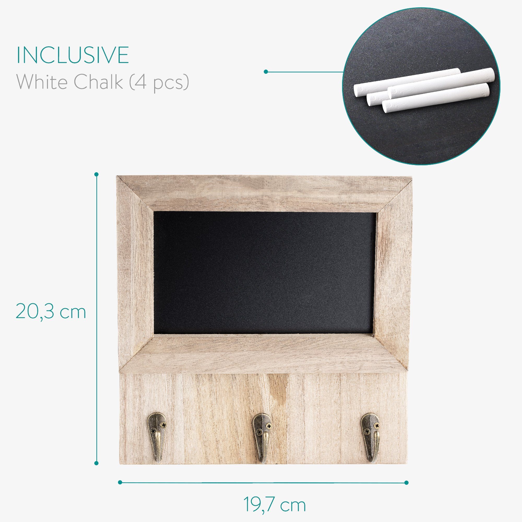 Navaris Schlüsselbrett Garderobe aus Holz mit Tafel und Briefhalter - Ablage