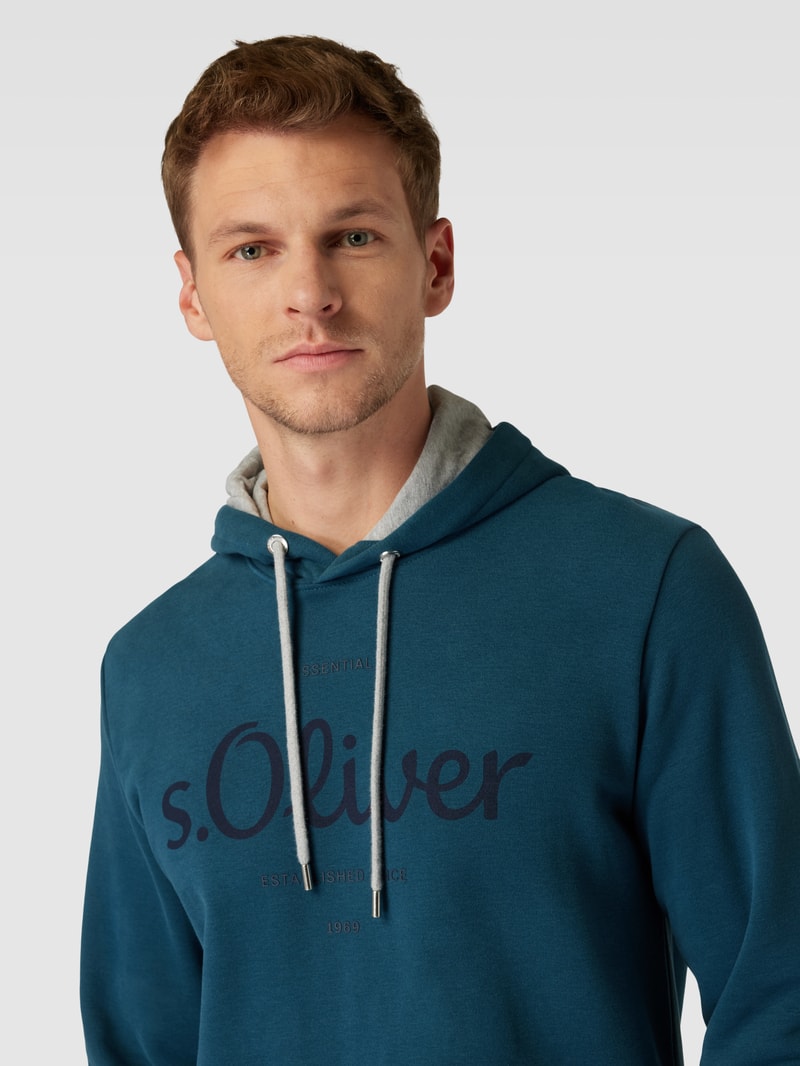 Hoodie mit Logo-Print und Kapuze mit Tunnelzug in smaragdgrün