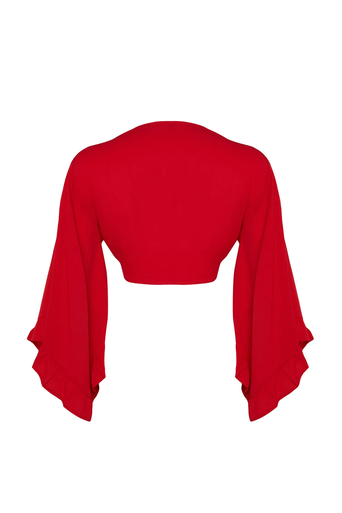 Trendyol Collection  Rote, bauchfreie, gewebte Volantbluse TBESS19BB0095