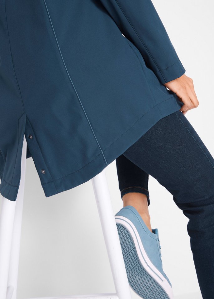 Softshell-Parka mit kontrastfarbenen Nähten, Innenfutter