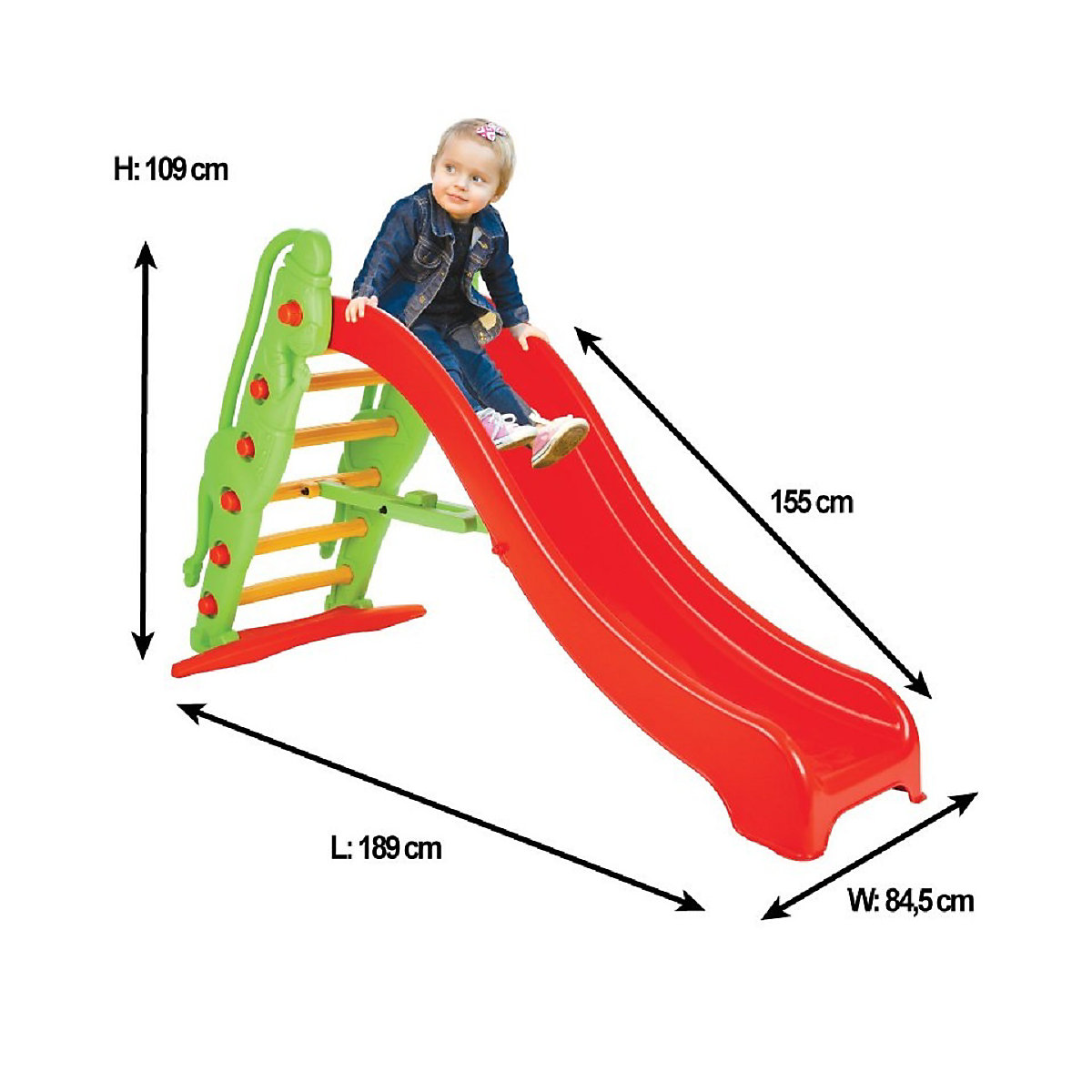 Kinderrutsche Affe klappbar und wetterfest 109 x 189 x 84 cm Indoorrutschen