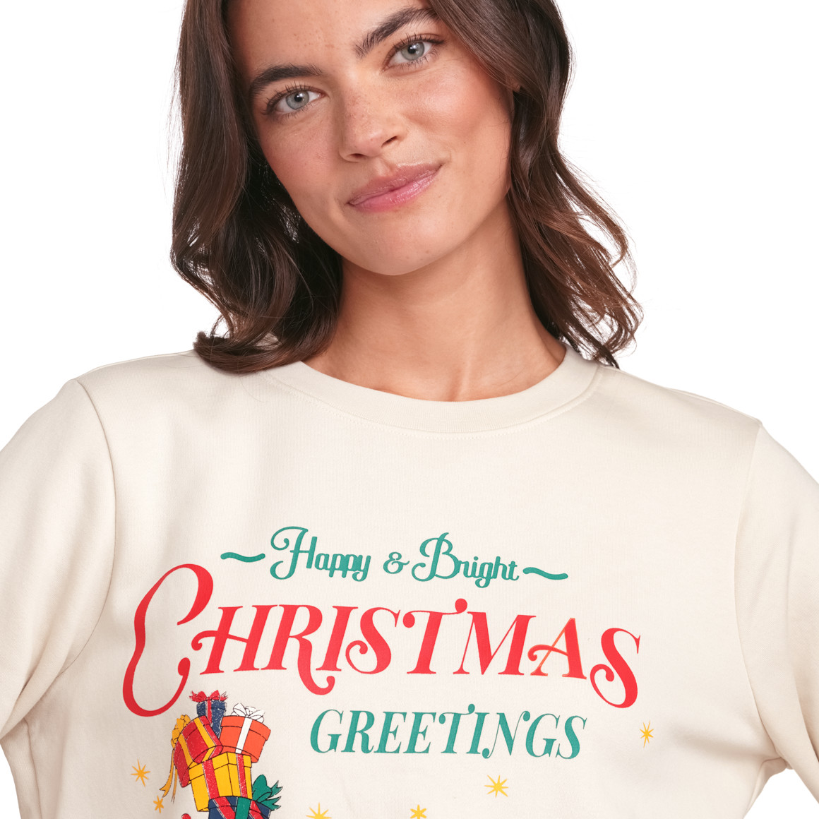Micky Maus Weihnachtssweatshirt mit Print creme