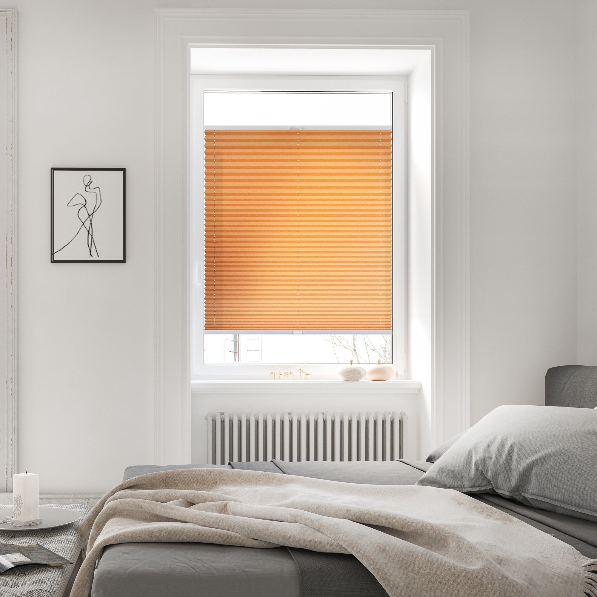 Plissee nach Maß Klemmfix, ohne Bohren, verspannt, blickdicht, Hitzeschutz - Orange, LICHTBLICK ORIGINAL, blickdicht, inkl. Klemmträger, Klemmbar, klemmen
