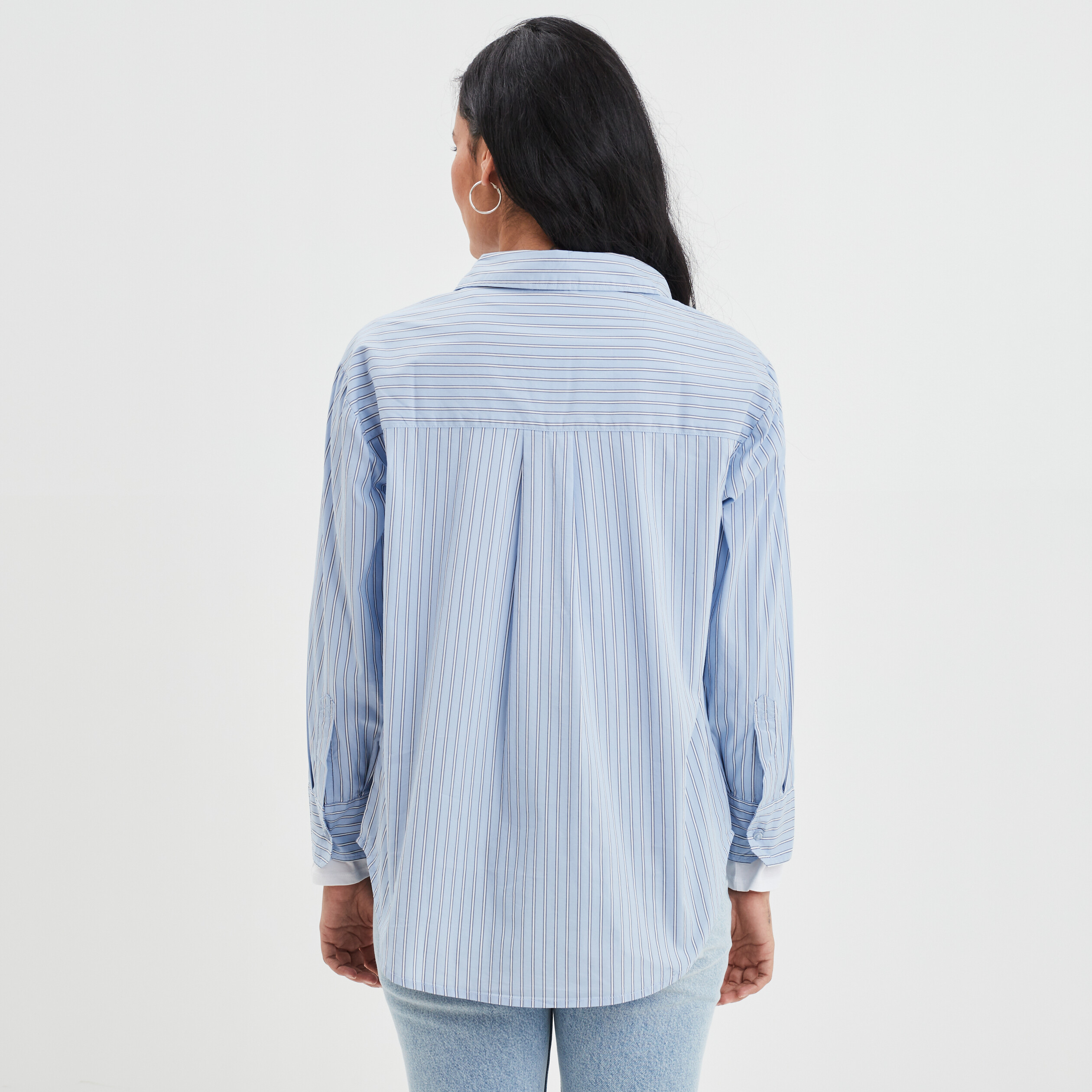 Chemise oversize manches longues bleu ciel femme | La Halle