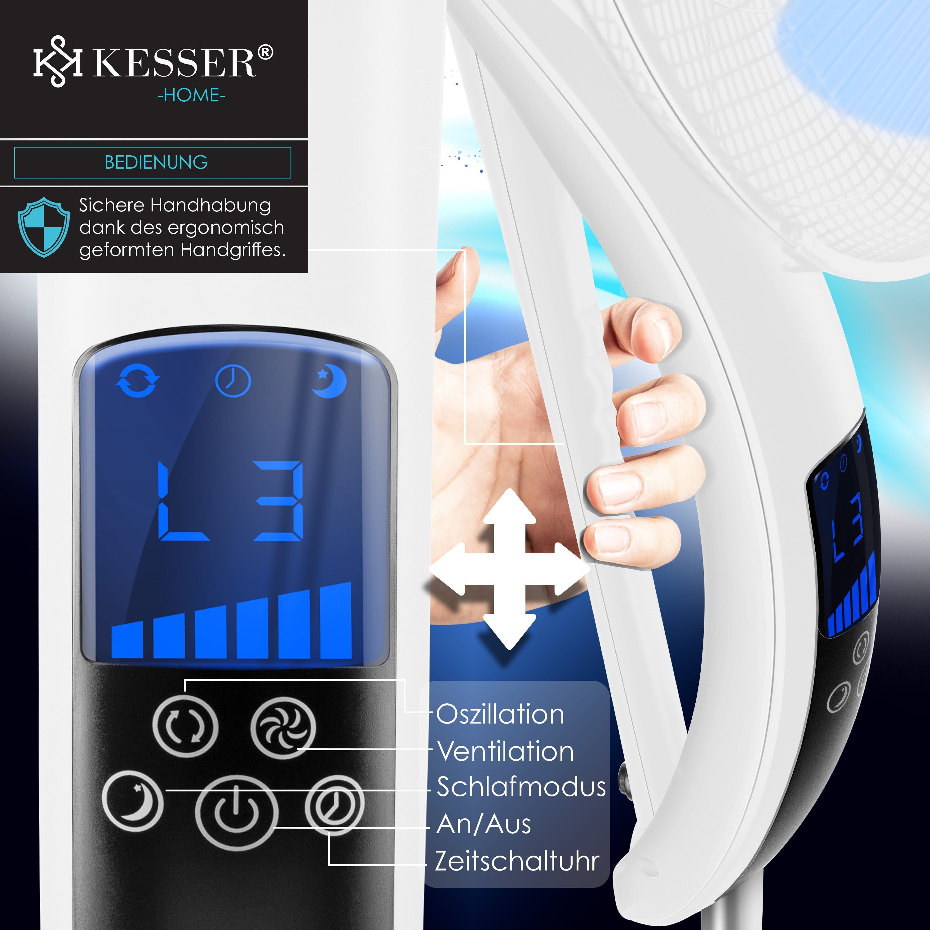 KESSER Standventilator, Standventilator mit Fernbedienung Timer Standlüfter