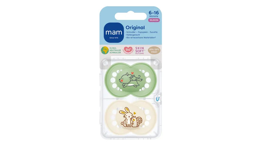 MAM Original Silikon, 6-16 Mon., 2 Stk., Wolf/Hase