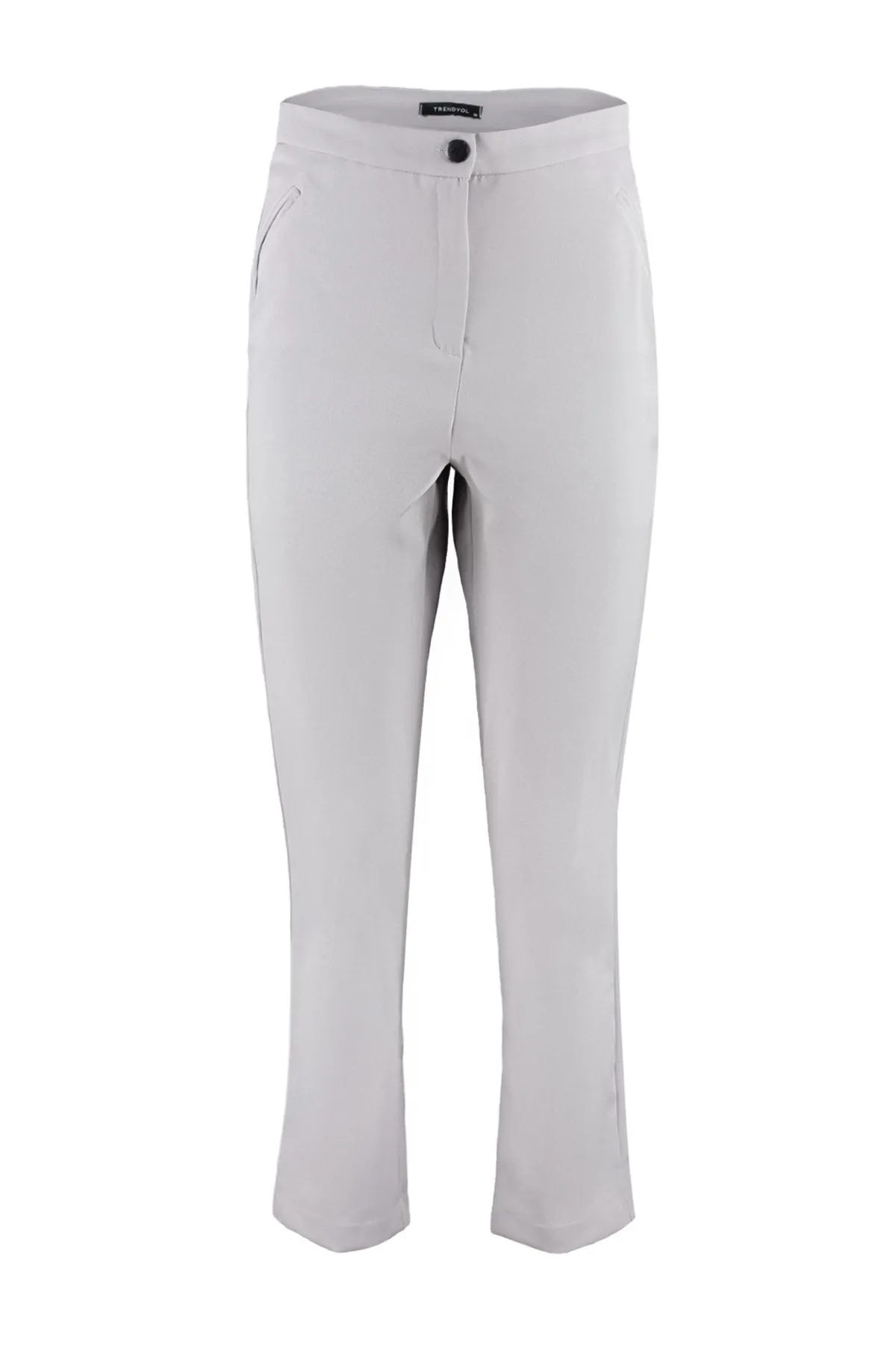 Trendyol Collection  Graue, knöchellange, gewebte Hose mit hoher Taille TWOSS23PL00054
