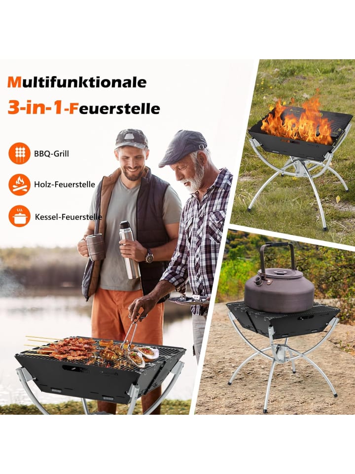 COSTWAY Feuerstelle Campinggrill 3in1 45x45x49cm in Schwarz günstig kaufen onesize