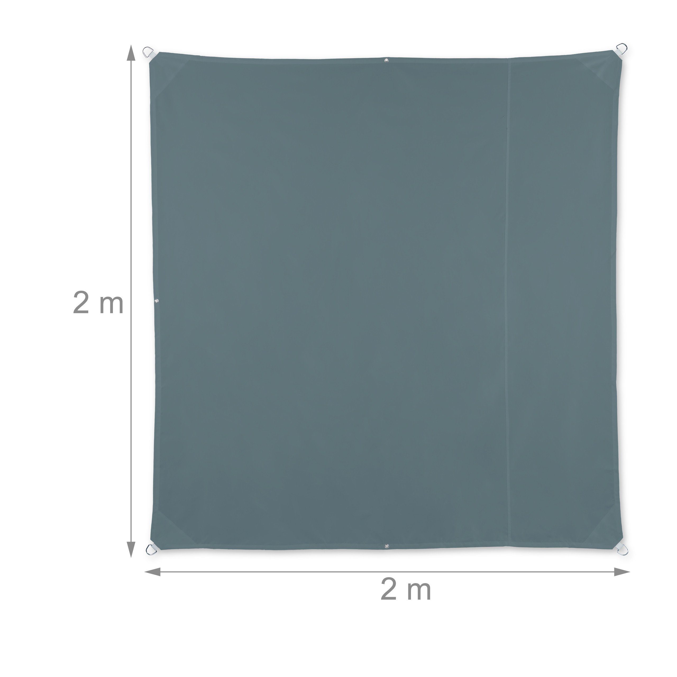 relaxdays Sonnensegel Graues Sonnsegel quadratisch, 2 x 2 m