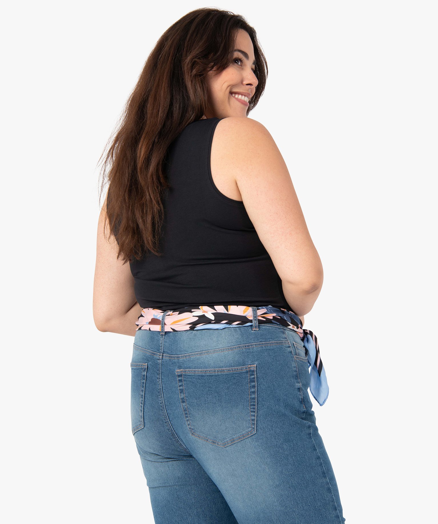 Débardeur femme grande taille uni en coton extensible noir | GEMO