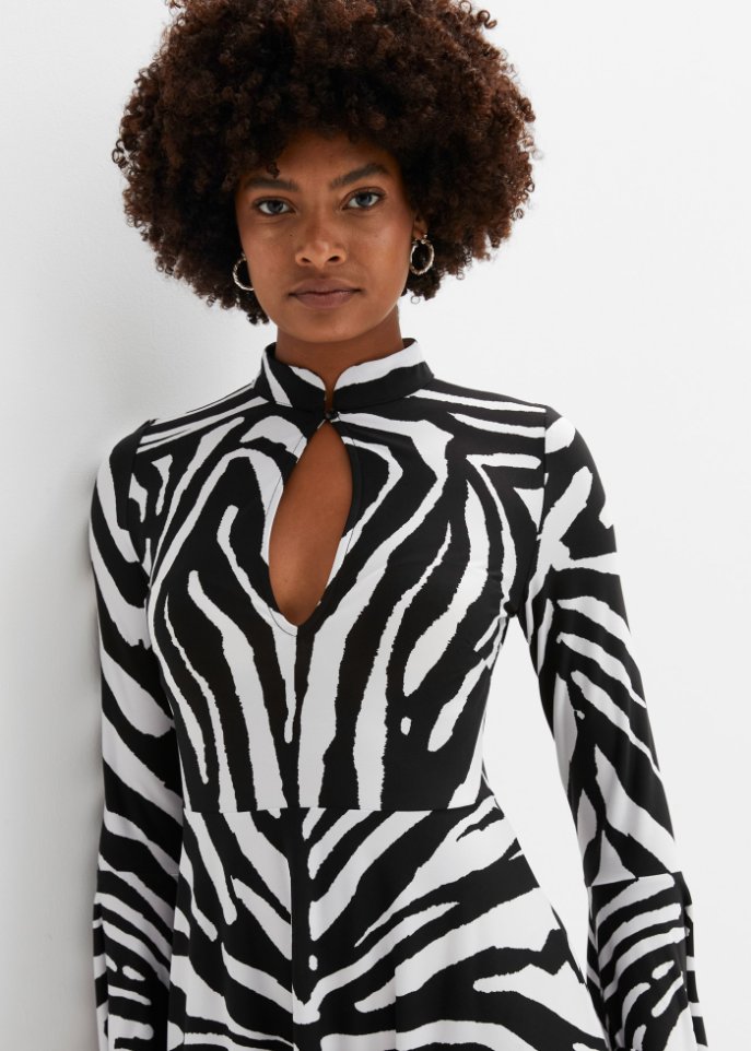 Jerseykleid mit Trompeten-Ärmel