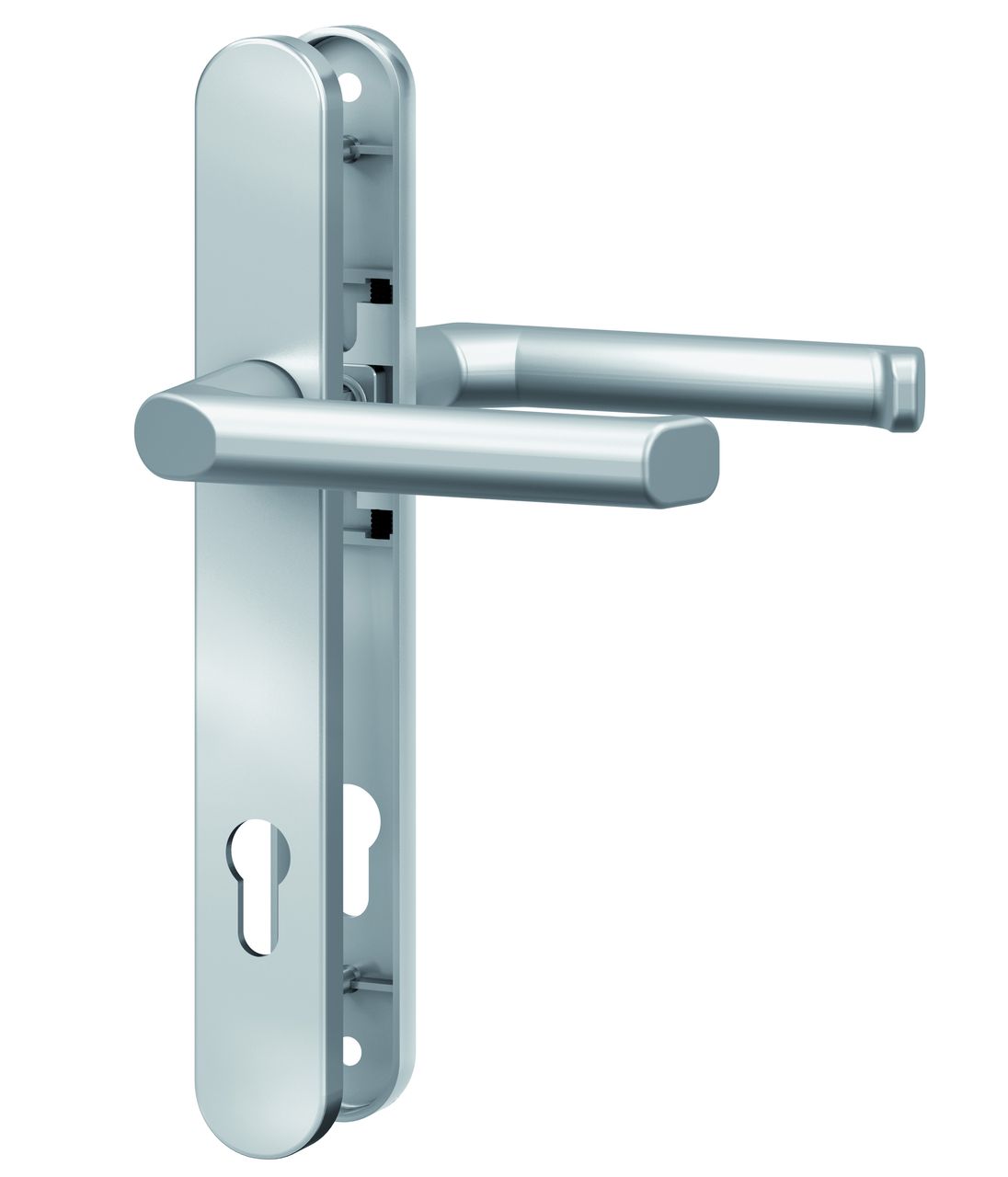Basi Schmalrahmen-Drücker-Garnitur - rund - Alu silber lackiert - Lochung: PZ - 92/8 mm