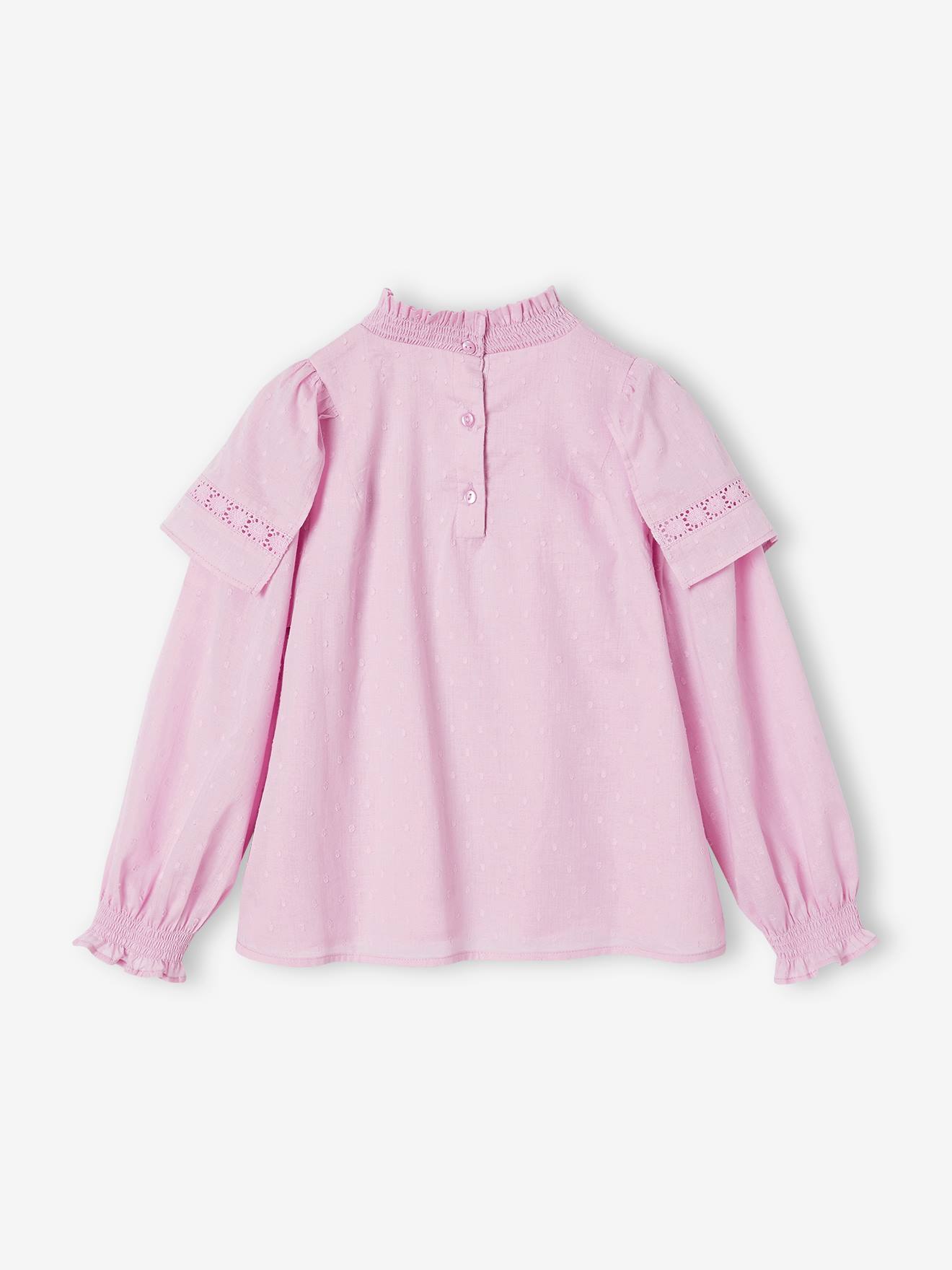 Blouse en plumetis fille maxi volants brodés fille lilas