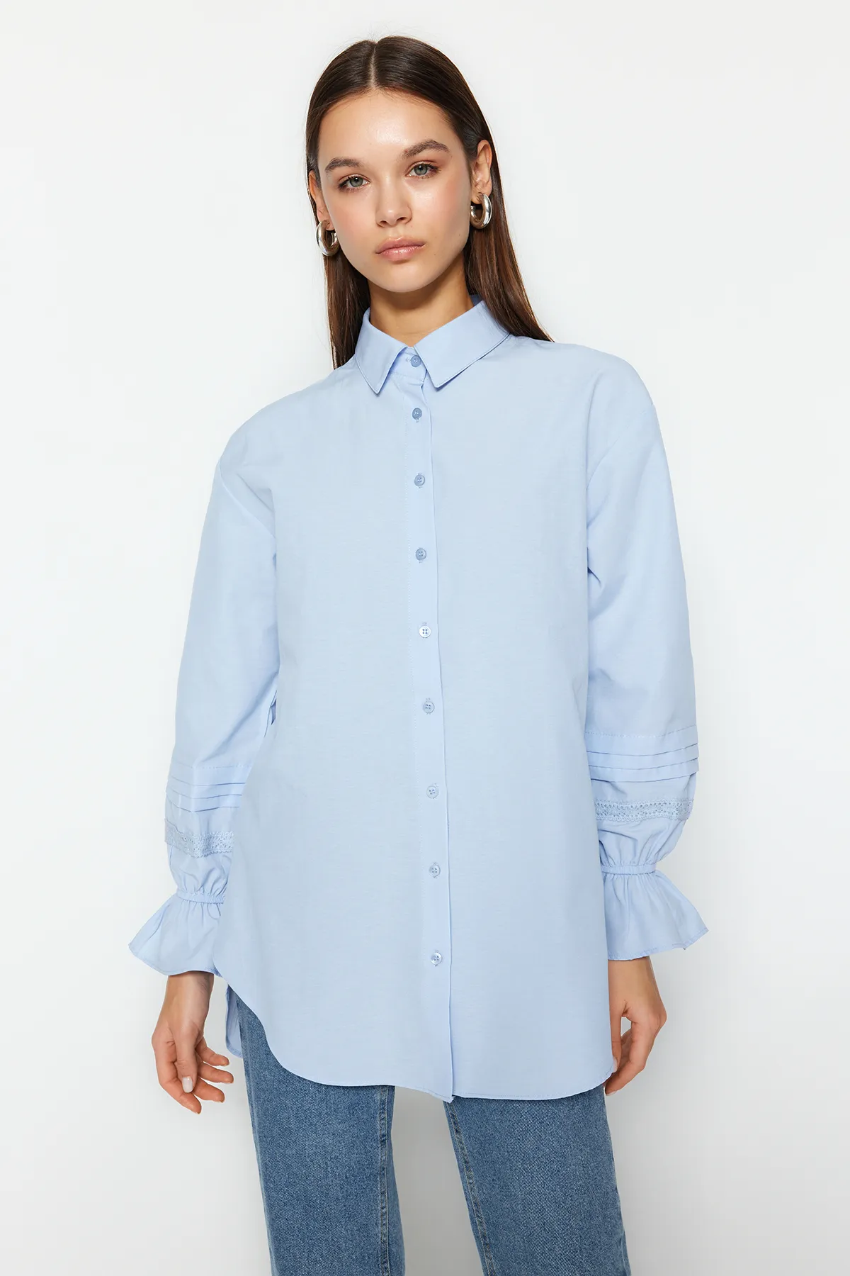 Trendyol Modest  Hellblaue Spitze/Mesh/Mesh, reguläre Terrycotton-Leinwandbindung TCTSS23TG00033