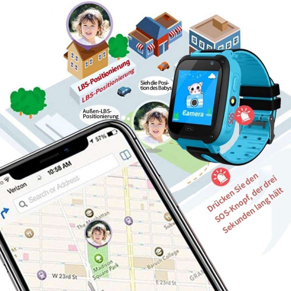 Bothergu Smartwatch, Jungen Mädchen 3-13 Jahre Kinder Geburtstagsgeschenk (Blau)