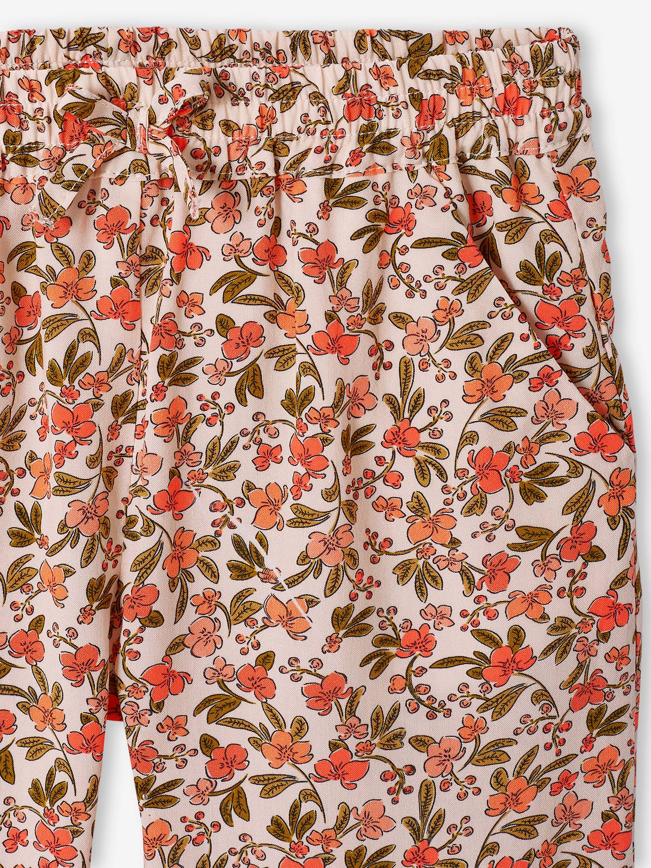 Ensemble T-shirt noué et pantalon fluide imprimé fille corail