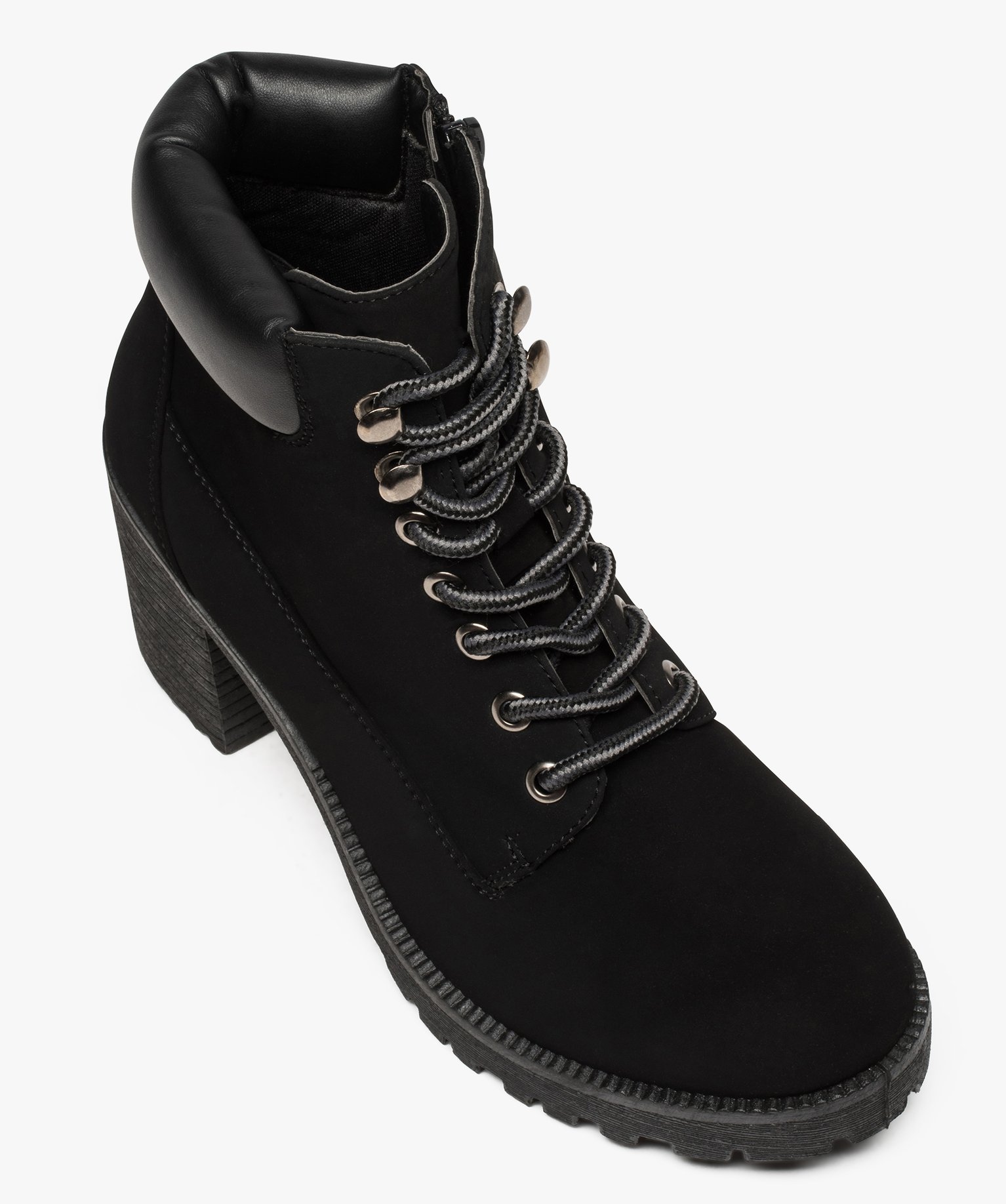Boots femme à talon et semelle crantée noir | GEMO