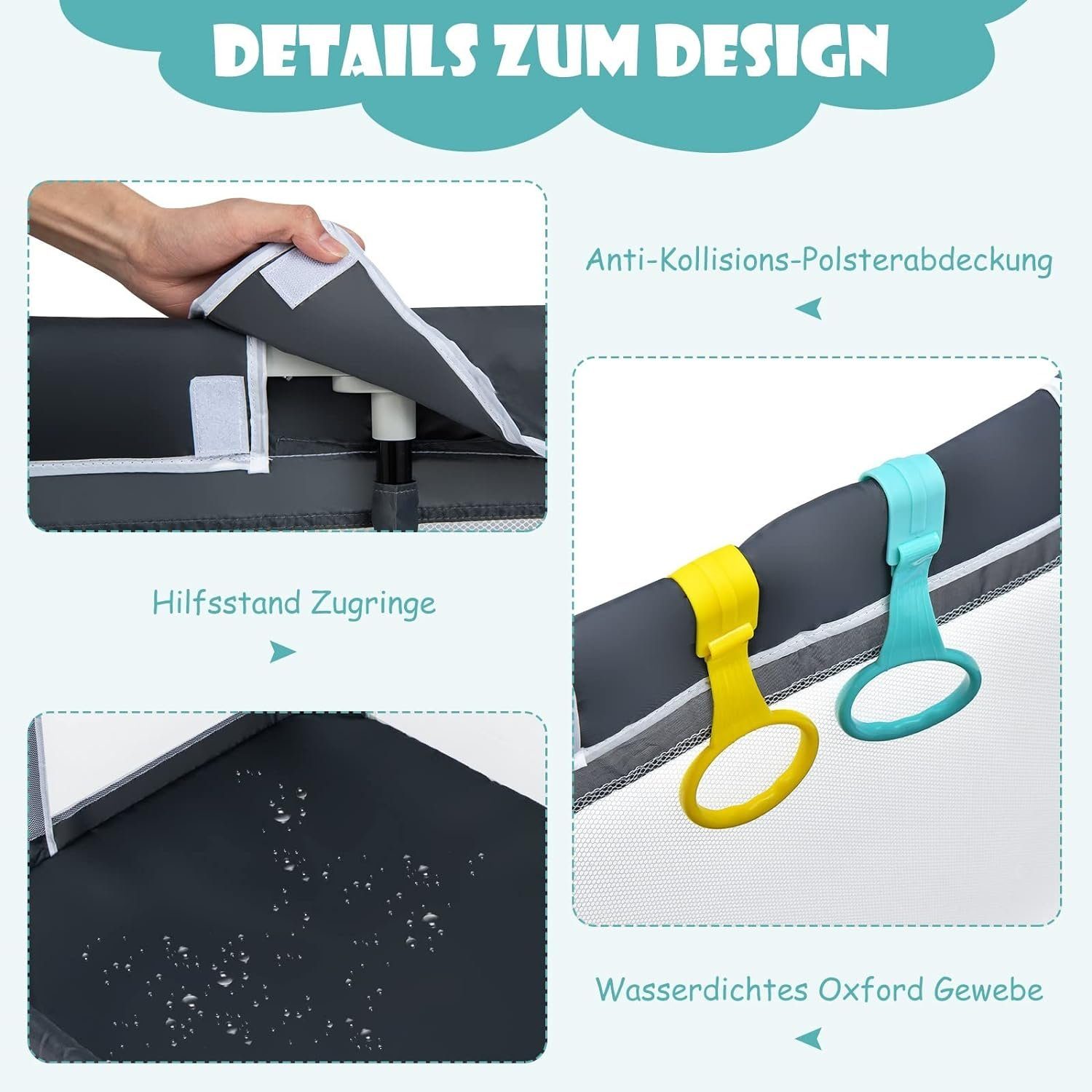 KOMFOTTEU Laufstall Baby, mit Atmungsaktivem Netz & Reißverschluss, 124 x 124cm