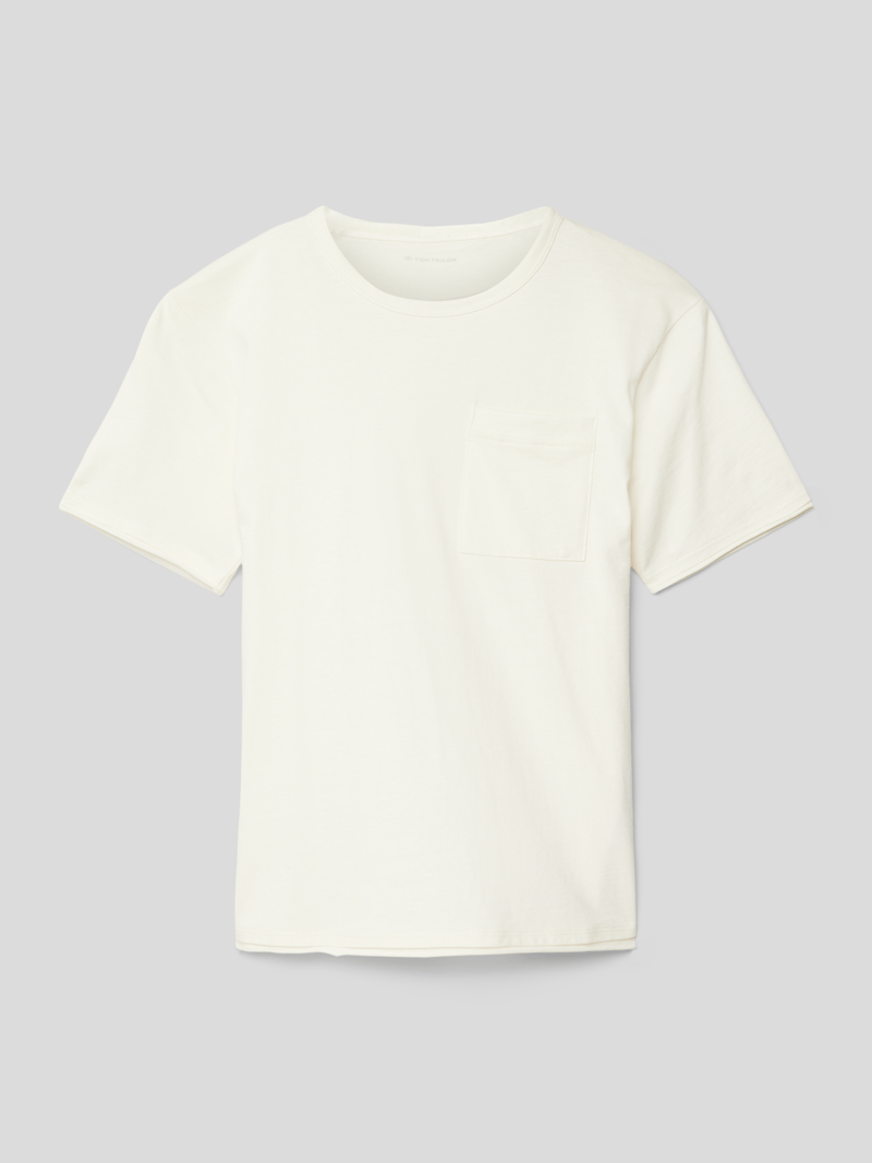 T-Shirt mit geripptem Rundhalsausschnitt in offwhite