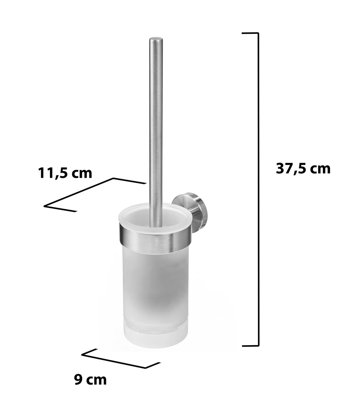 Weles AMARE Luxus Silikon WC-Bürste belüftet mit Wandhalterung Edelstahl/Glas, 37,5 x 11,5 x 9 cm
