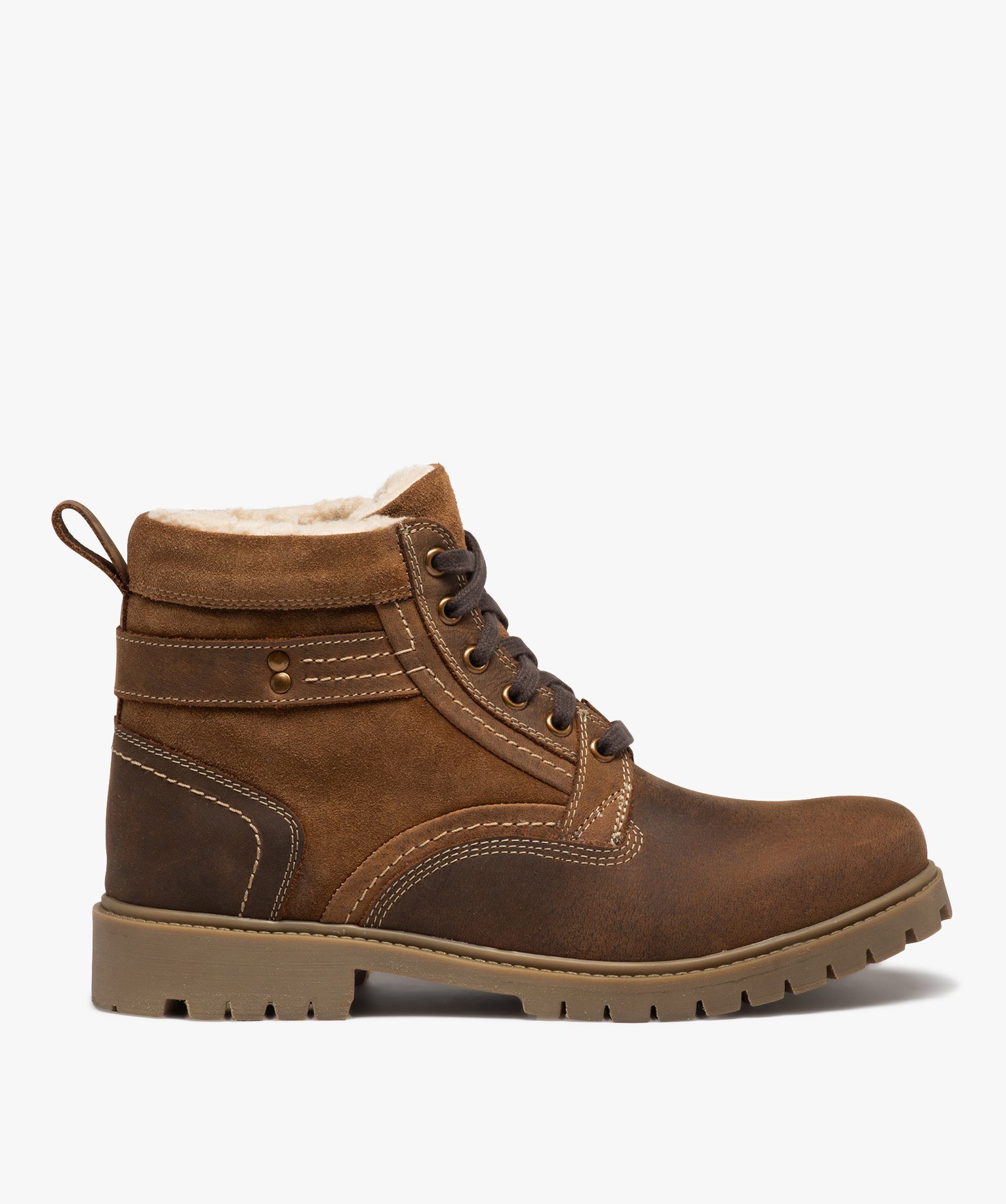 Boots homme mid-cut unies fourrées Sherpa marron | GEMO