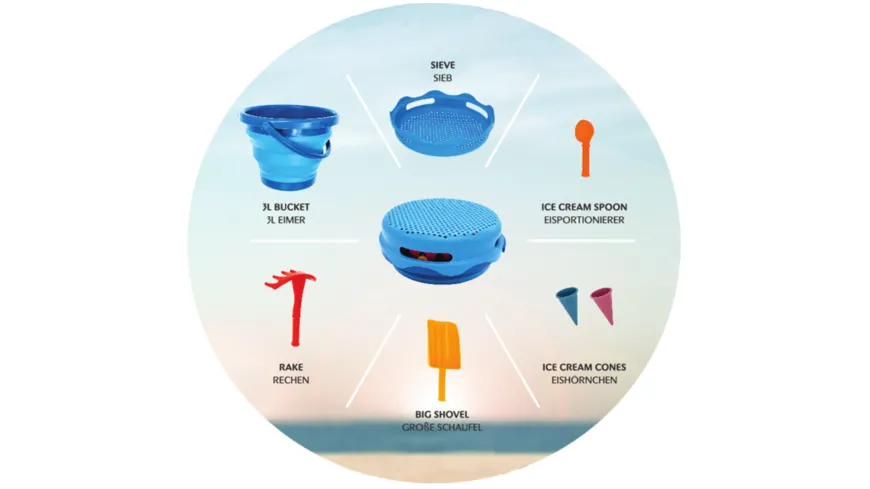 Schildkröt-Funsports - 7in1 Sand Toys Falteimer Set, Farbe: Blau