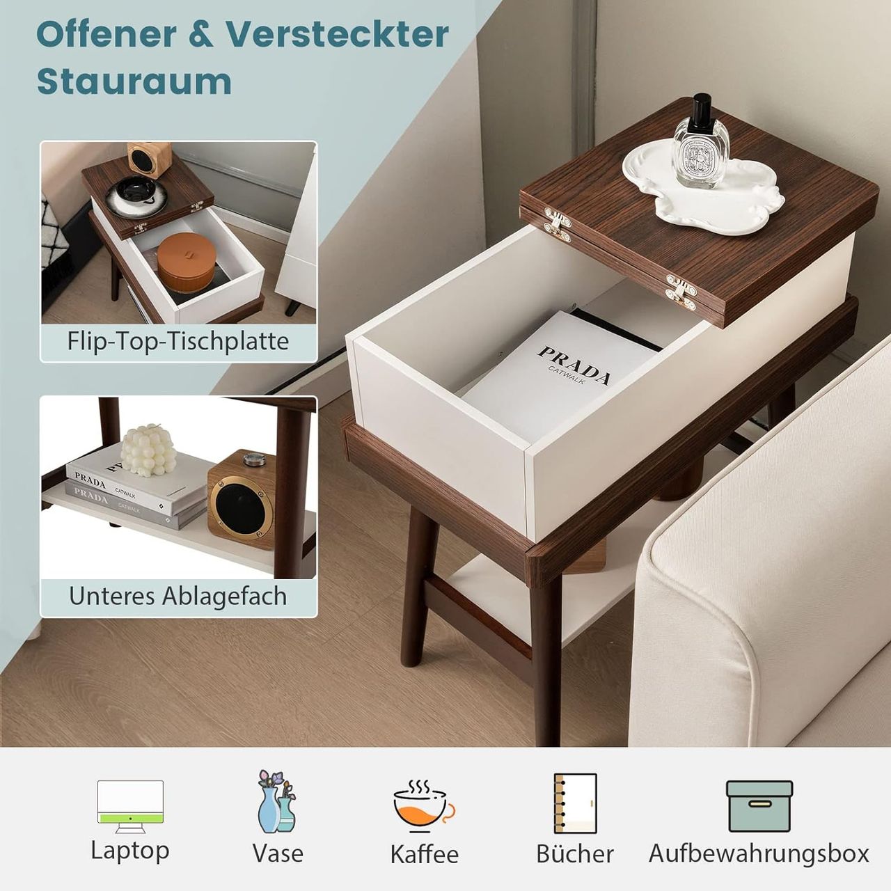 Costway Beistelltisch mit klappbarer Tischplatte