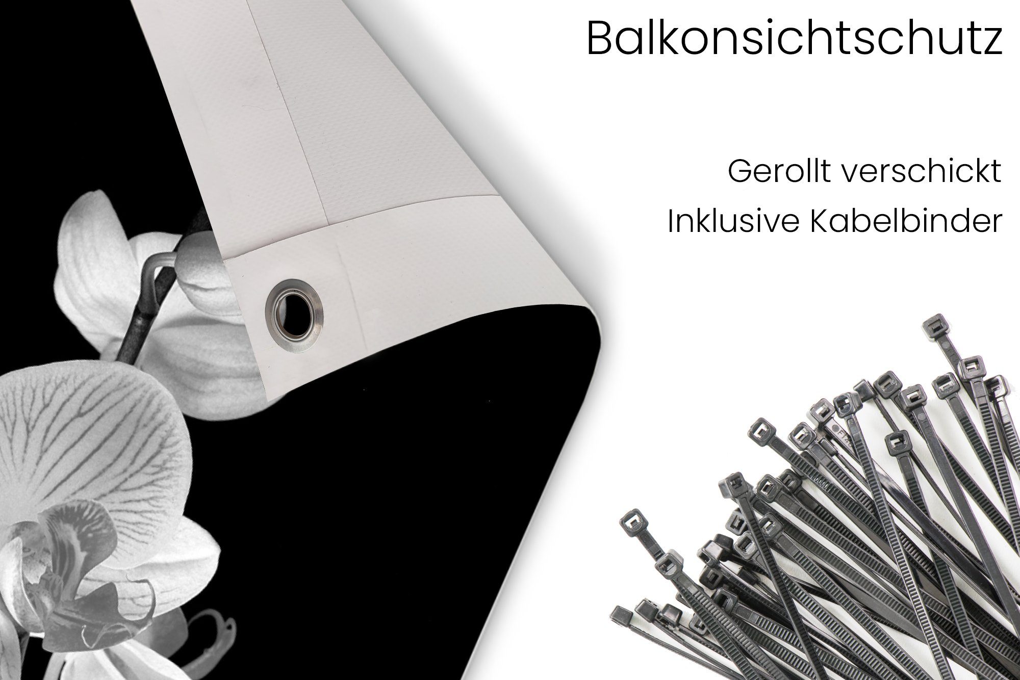 MuchoWow Balkonsichtschutz Orchidee - Blumen - Schwarz - Rosa - Knöpfe (1-St) Balkonbanner, Sichtschutz für den Balkon, Robustes und wetterfest