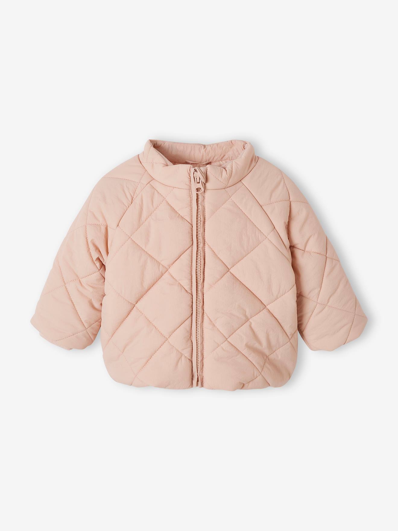 Vertbaudet Mädchen Baby Steppjacke mit abnehmbarer Kapuze, Recycling-Polyester - hellrosa