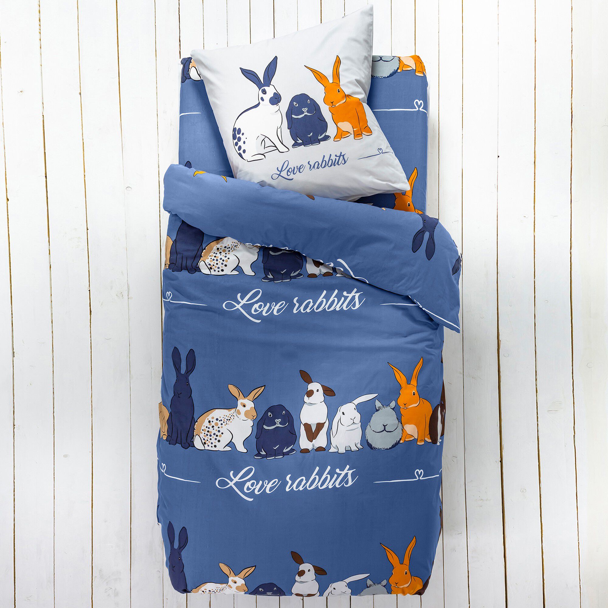 Linge de lit Rabbit en coton imprimé lapins