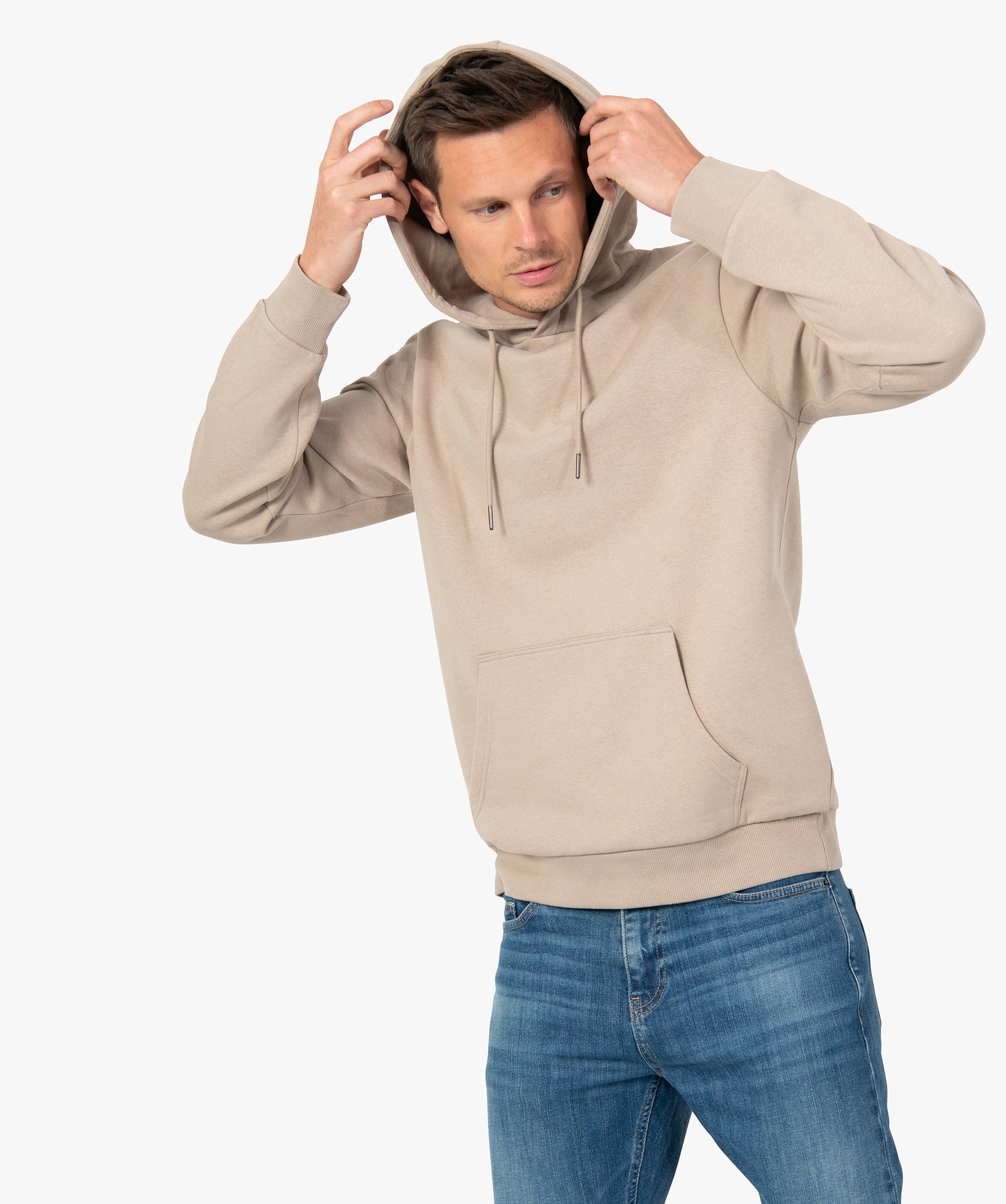 Sweat homme molletonné à capuche beige | GEMO