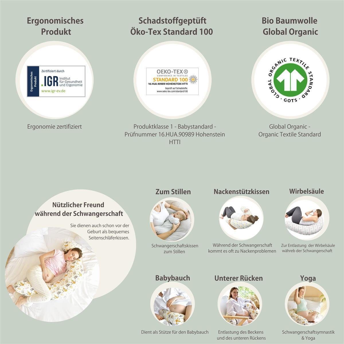 SEI Design Stillkissen Seitenschläferkissen XXL Babynest - Baby Erstausstattung Neugeborene, Schwangerschaftskissen mit Bezug, Mikroperlen, Musselin BIO Baumwolle