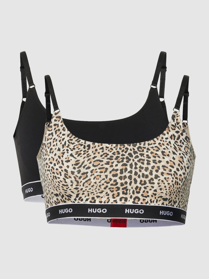 Bralette mit elastischem Logo-Bund im 2er-Pack Modell 'STRIPE' in mittelbraun