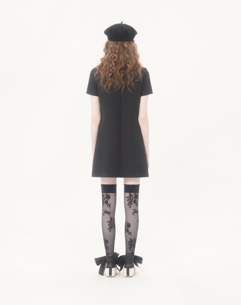 Vestido curto de crepe bordado de alta costura