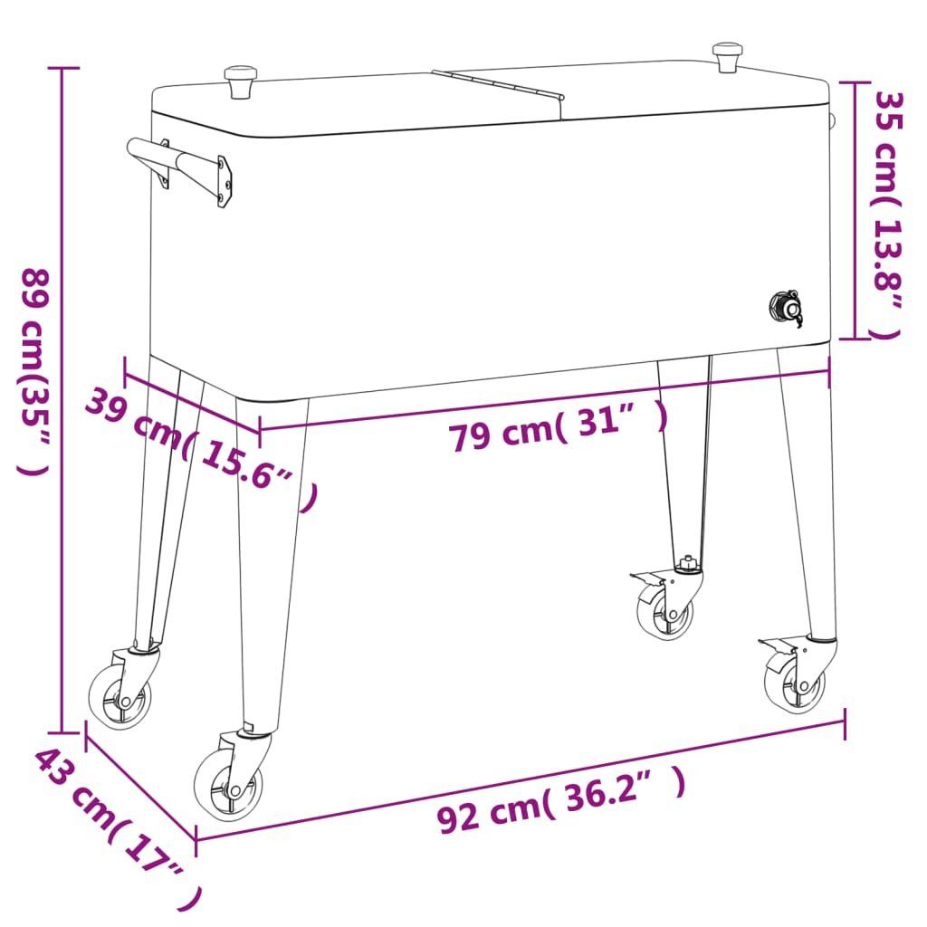 vidaXL Kühlbox Kühlwagen mit Rollen Rot 92x43x89 cm Servierwagen Kühlbox
