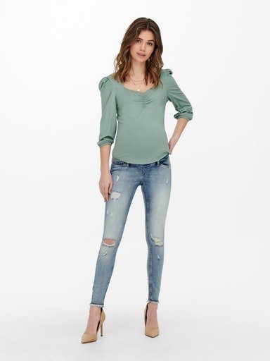 ONLY MATERNITY Umstandsjeans OLMBLUSH MID SK RAW ANKLE DNM NOOS mit Destroyed Effekt