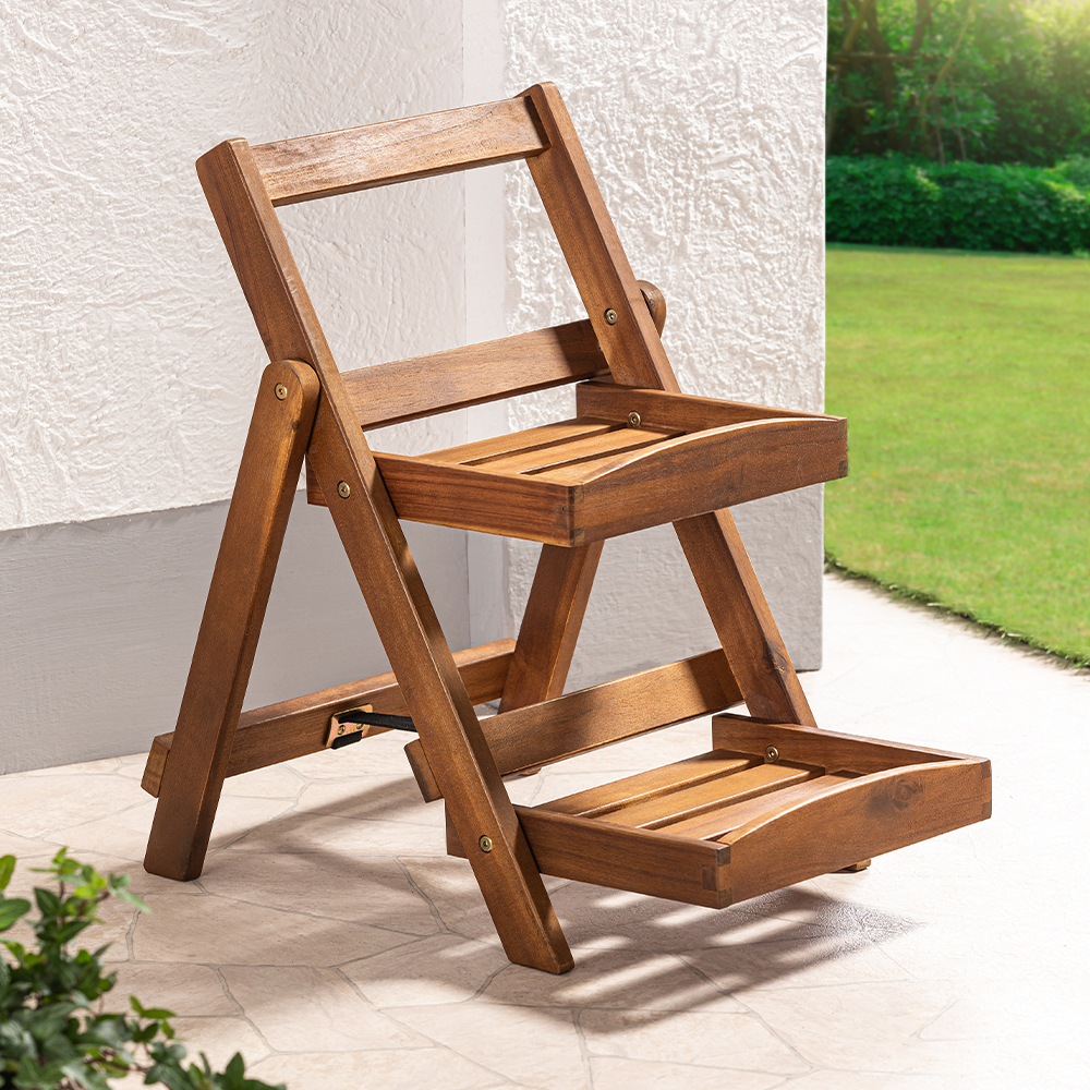 HC Garten & Freizeit 2-stufiges Blumentreppe 54,5 x 40 x 56,5 cm aus Akazienholz