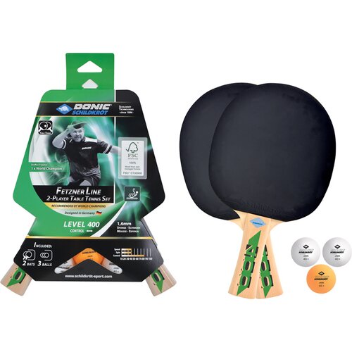 DONIC-SCHILDKRÖT TISCHTENNIS-SET SPEEDY FETZNER 400, 2 SCHLÄGER FSC HOLZ, 3 BÄLLE I