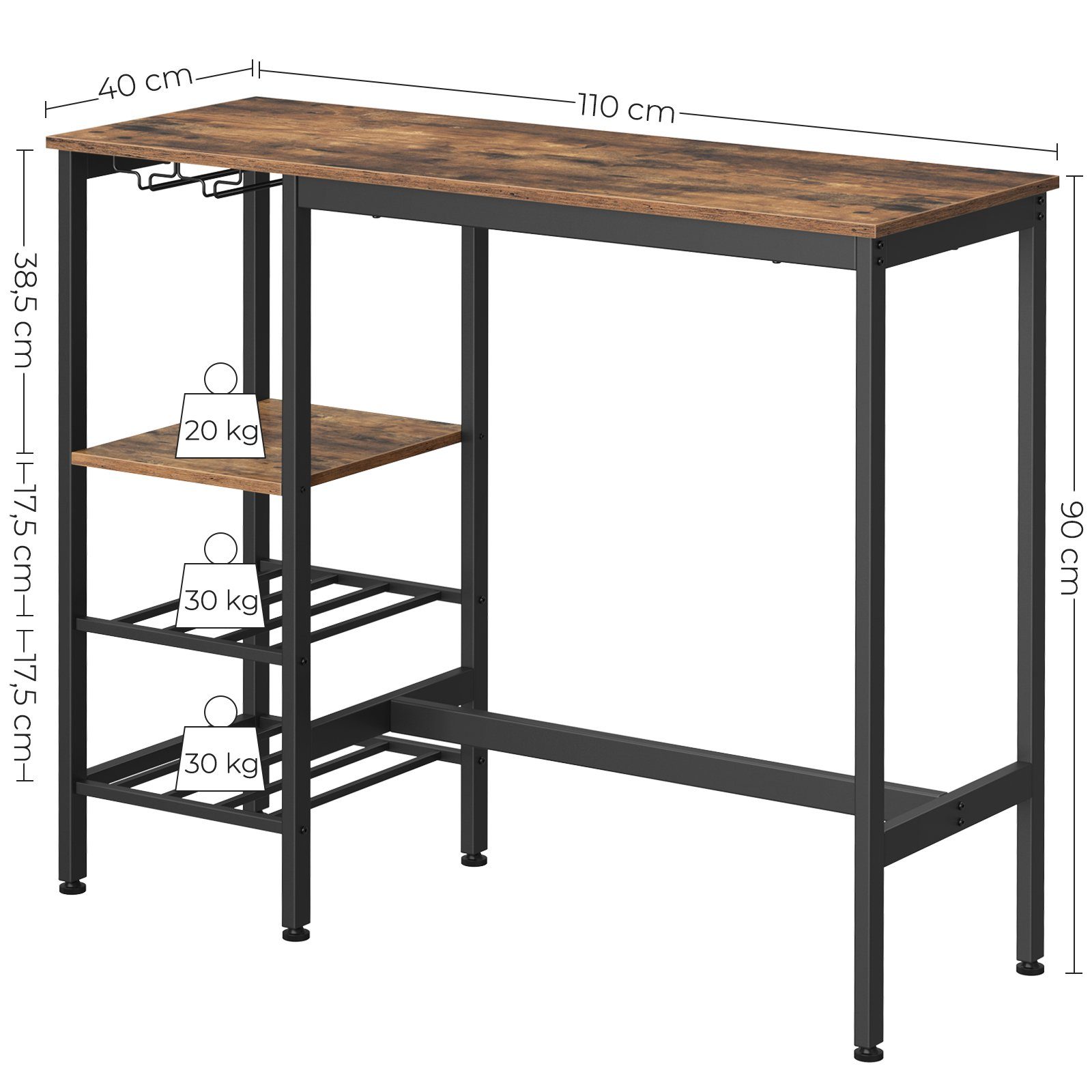 VASAGLE Bartisch Stehtisch Küchentisch, 110 x 40 x 90 cm