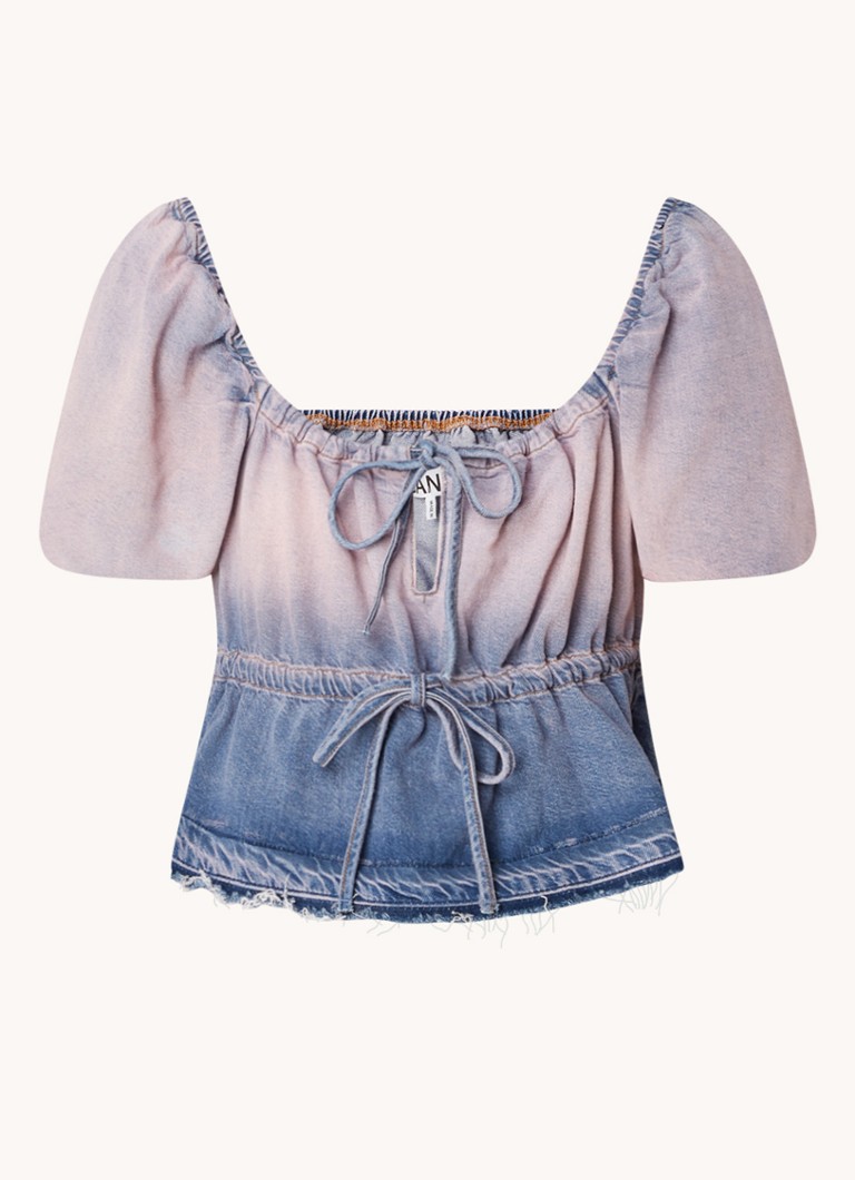 Ganni  Crop top van denim met ballonmouw