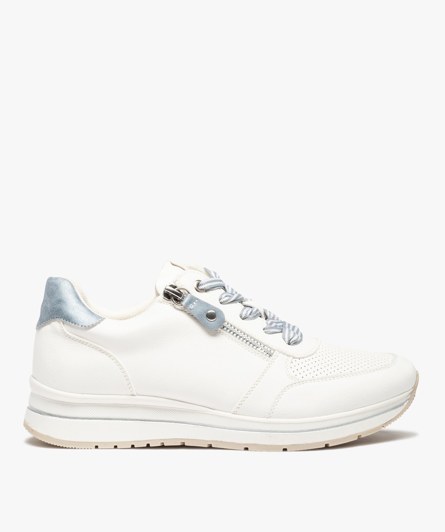 Baskets femme unies à lacets rayés et zip décoratif blanc | GEMO