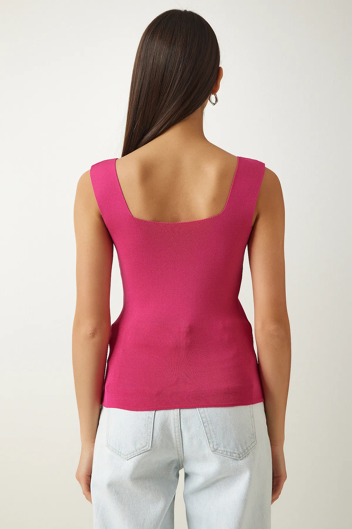Happiness İstanbul  Vivid Pink Strickbluse mit quadratischem Kragen, bauchfrei, Größe S US00358