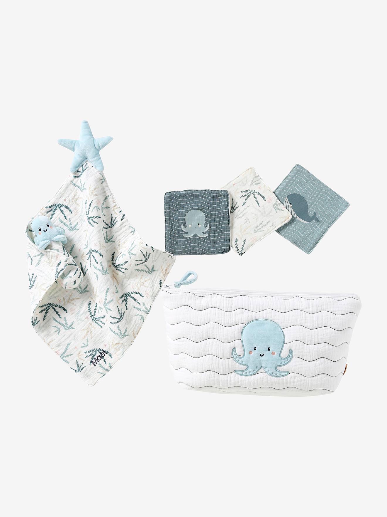 Vertbaudet Baby Geschenk-Set zur Geburt OZEAN, personalisierbar - blaugrau