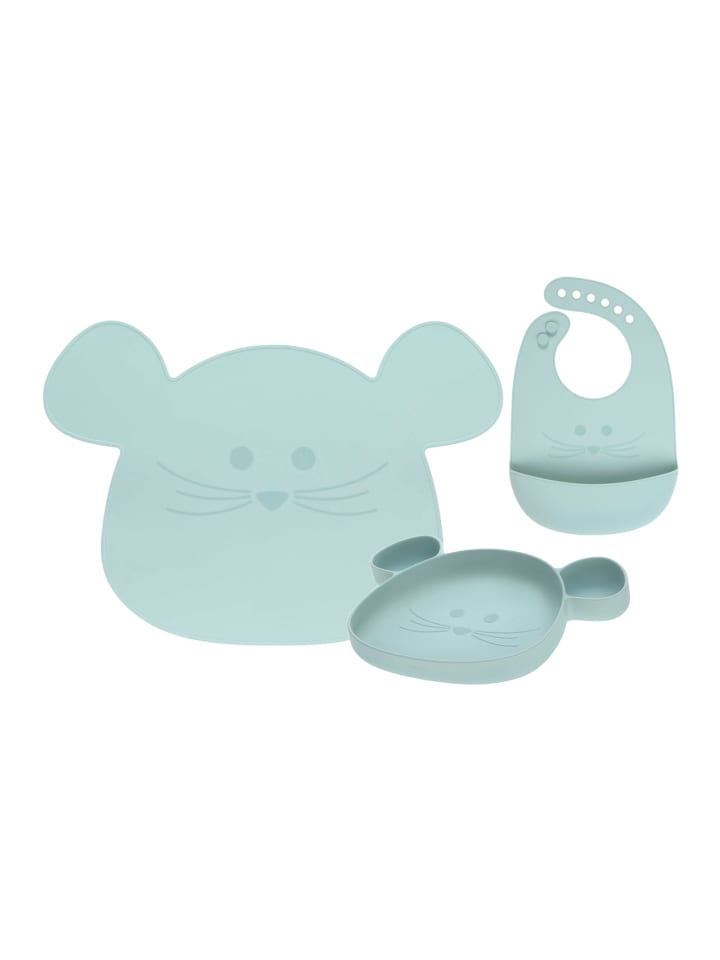 Lässig 3er Set Silikon Geschirrset mit Lätzchen Little Chums in Maus blau günstig kaufen onesize