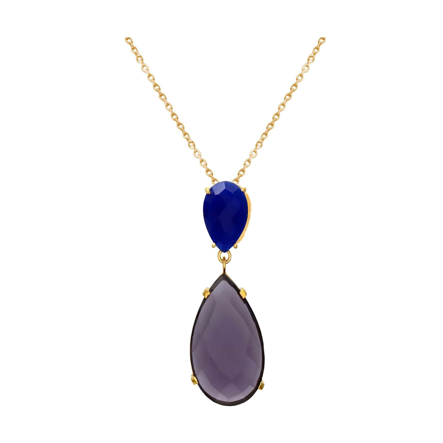 Kette mit Anhänger 'Amethysten und Iolith Quarz Tropfen'