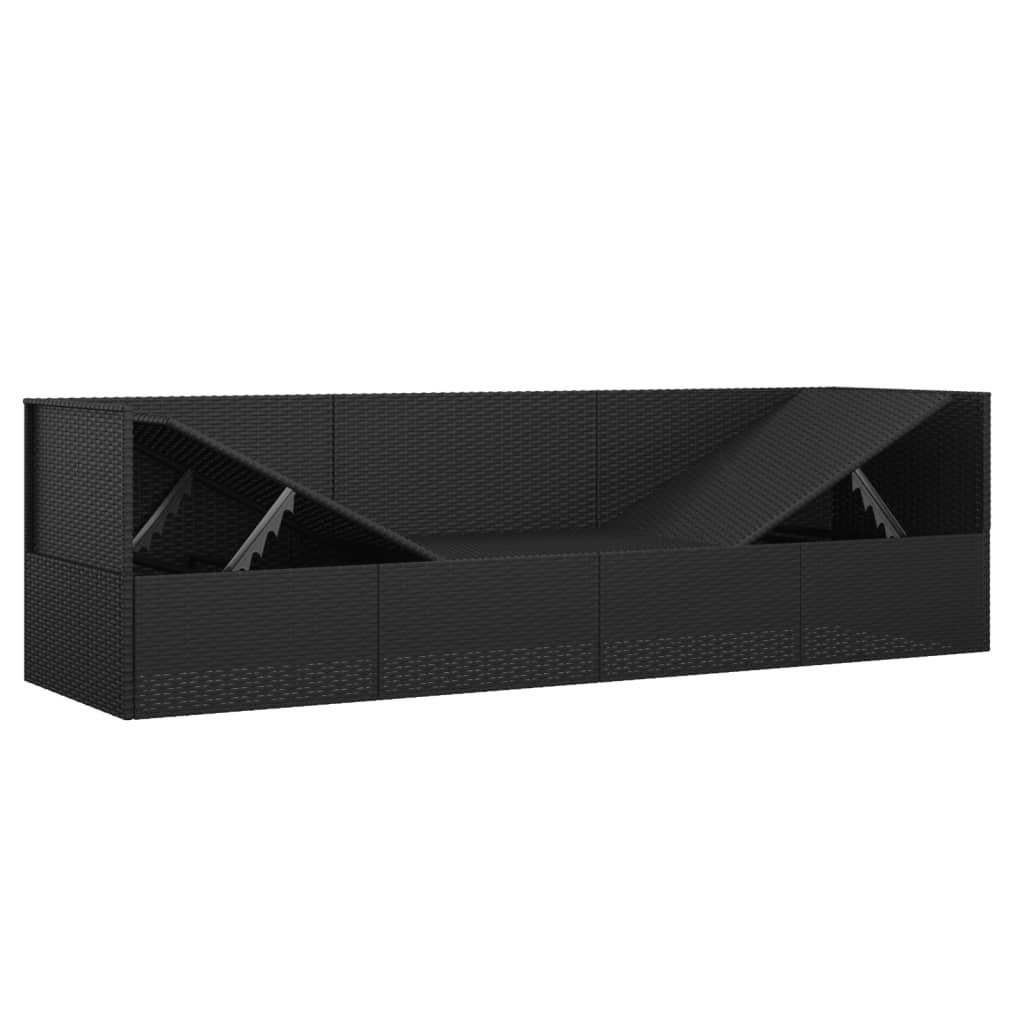vidaXL Gartenliege Outdoor-Loungebett mit Kissen Schwarz Poly Rattan, 1 St.