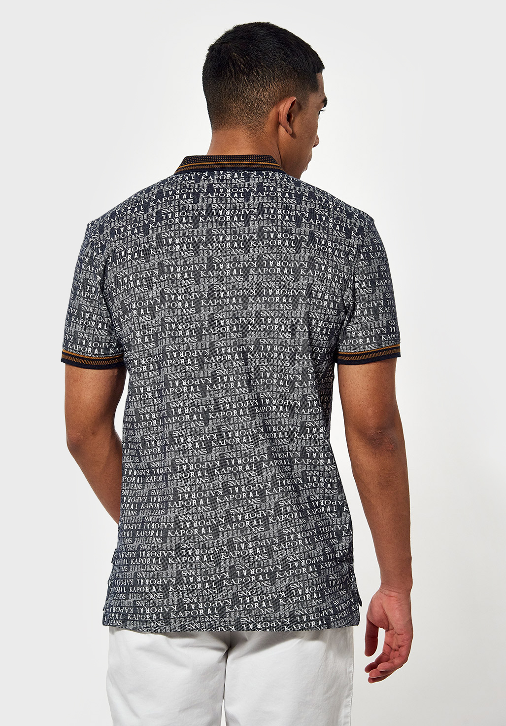 BORKY  Polo régular bleu Homme imprimé allover en 100% coton